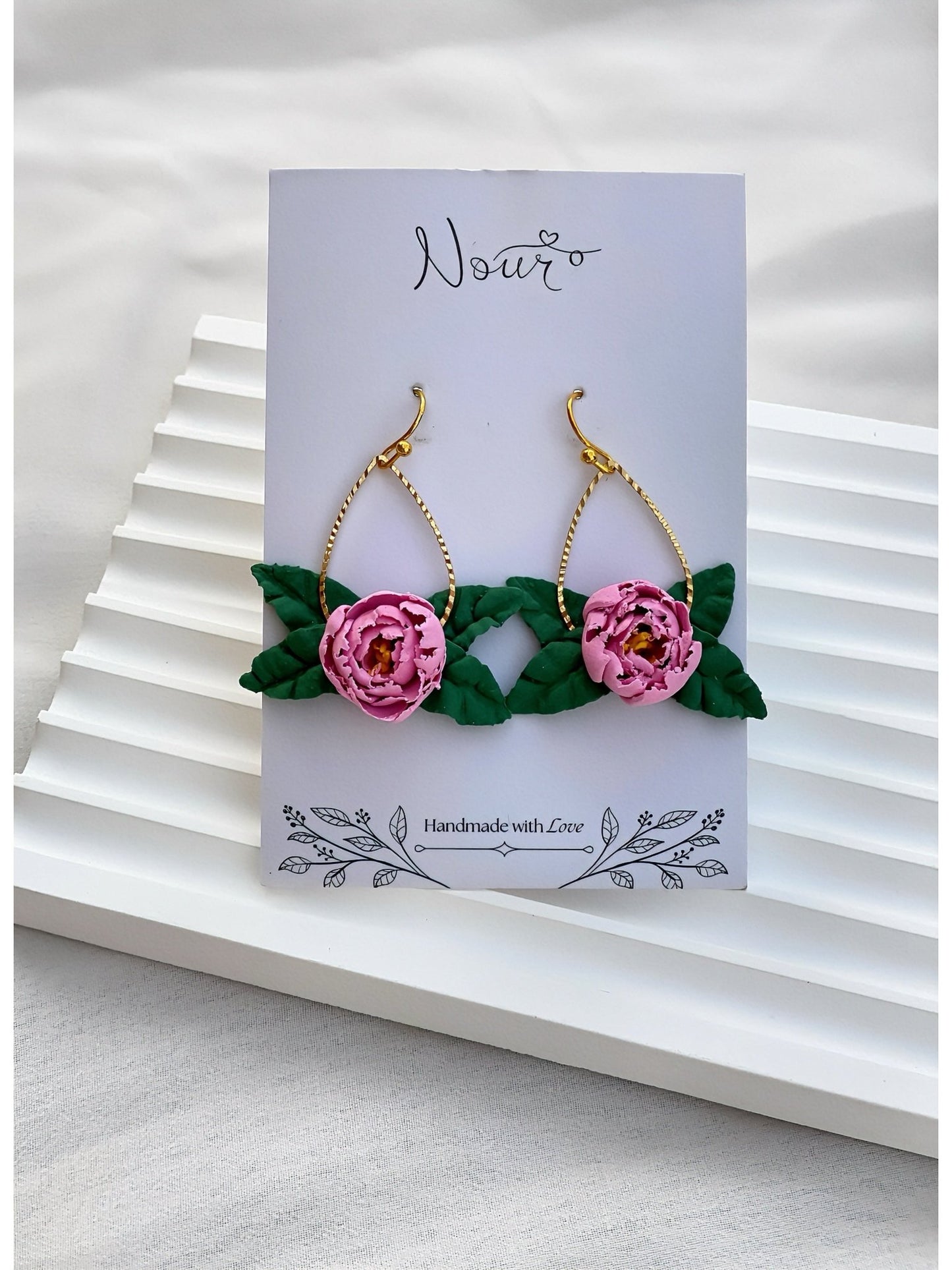 Pink Peony - Handmade Polymer Clay Earrings