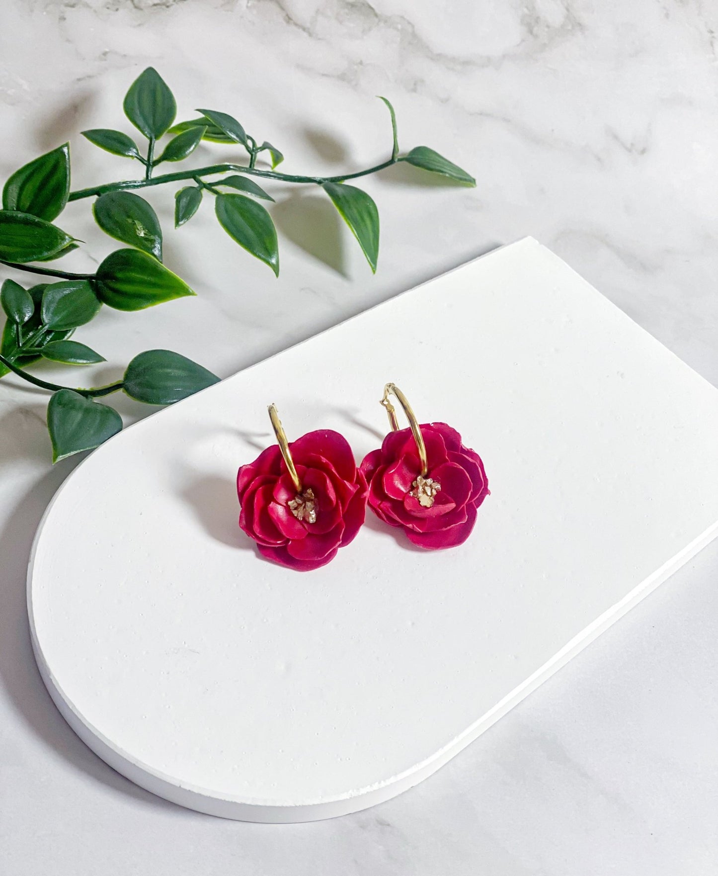 Ruby Bloom - Handmade Polymer Clay Earrings