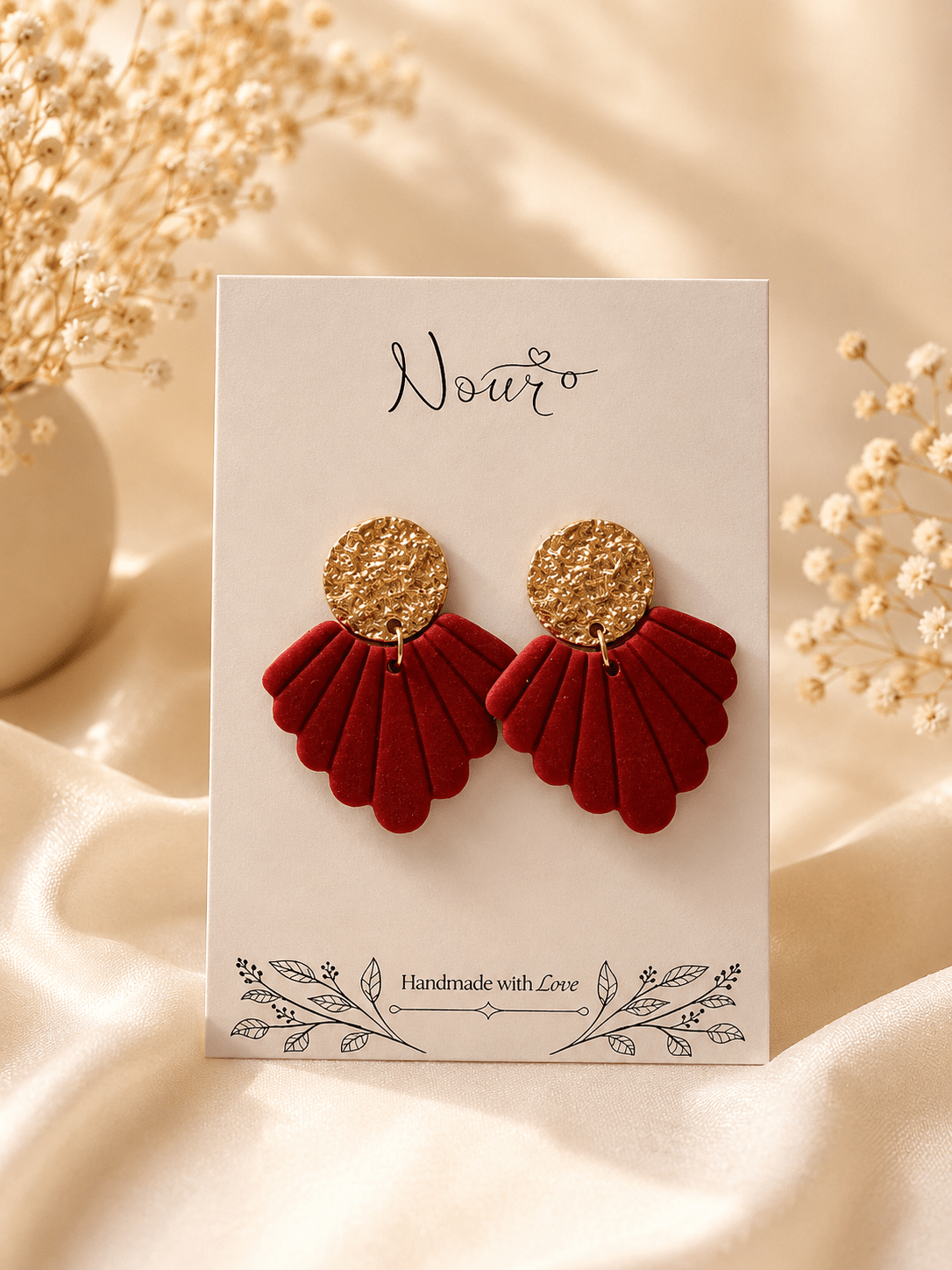 Ruby Shell - Handmade Polymer Clay Earrings
