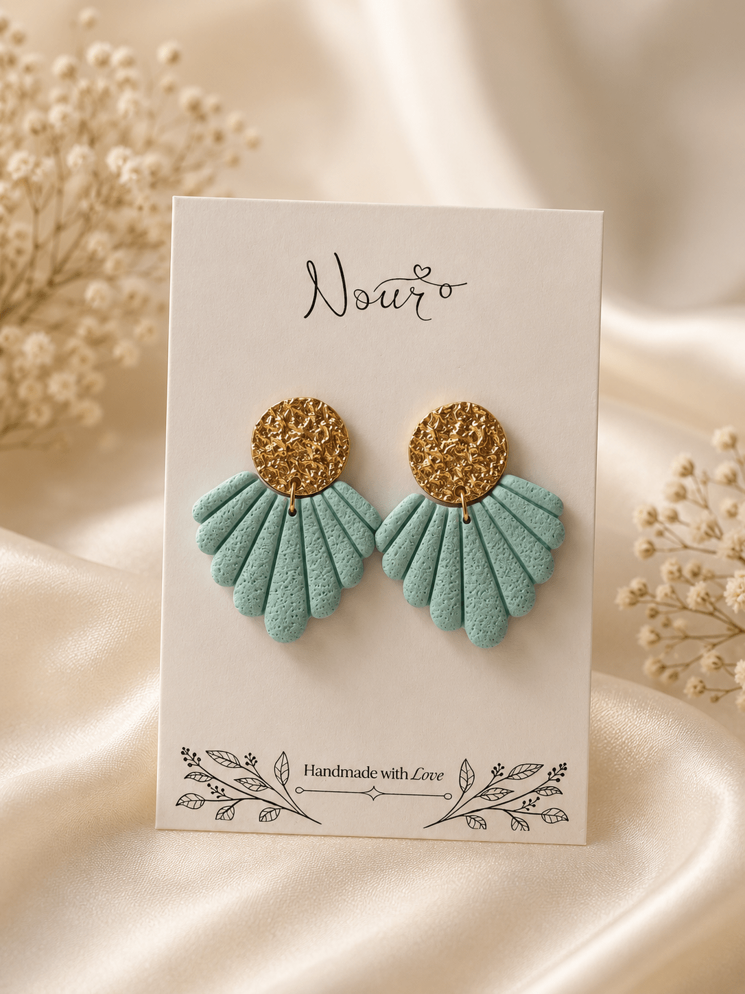 SeaFoam shell - Handmade Polymer Clay Earrings