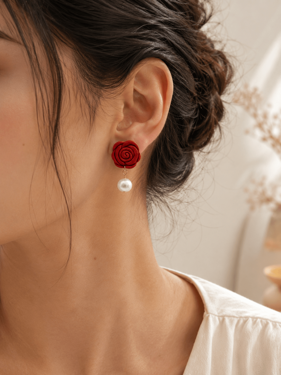Pearl Blossom - Handmade Polymer Clay Earrings