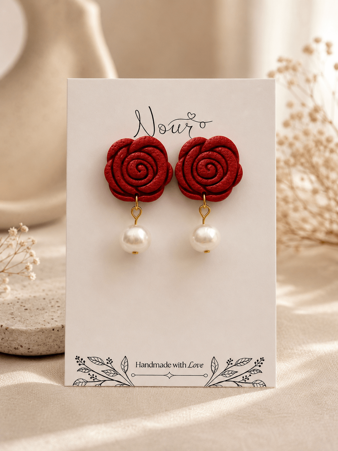 Pearl Blossom - Handmade Polymer Clay Earrings